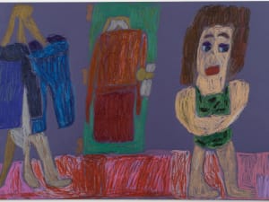 pastel drawing of a woman getting dressed